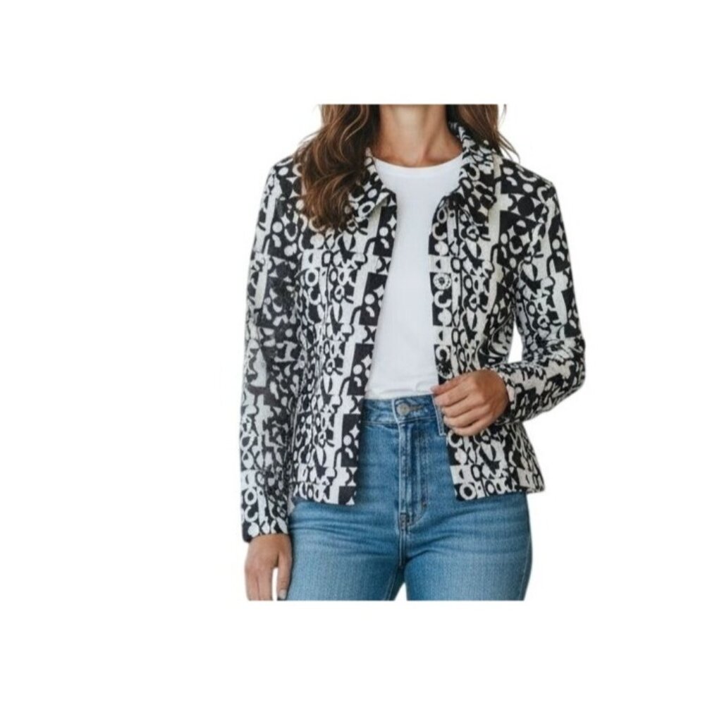 Vintage Forwear New York Geometric Full Zip‎ Jacket Size 10 Black & White Chic